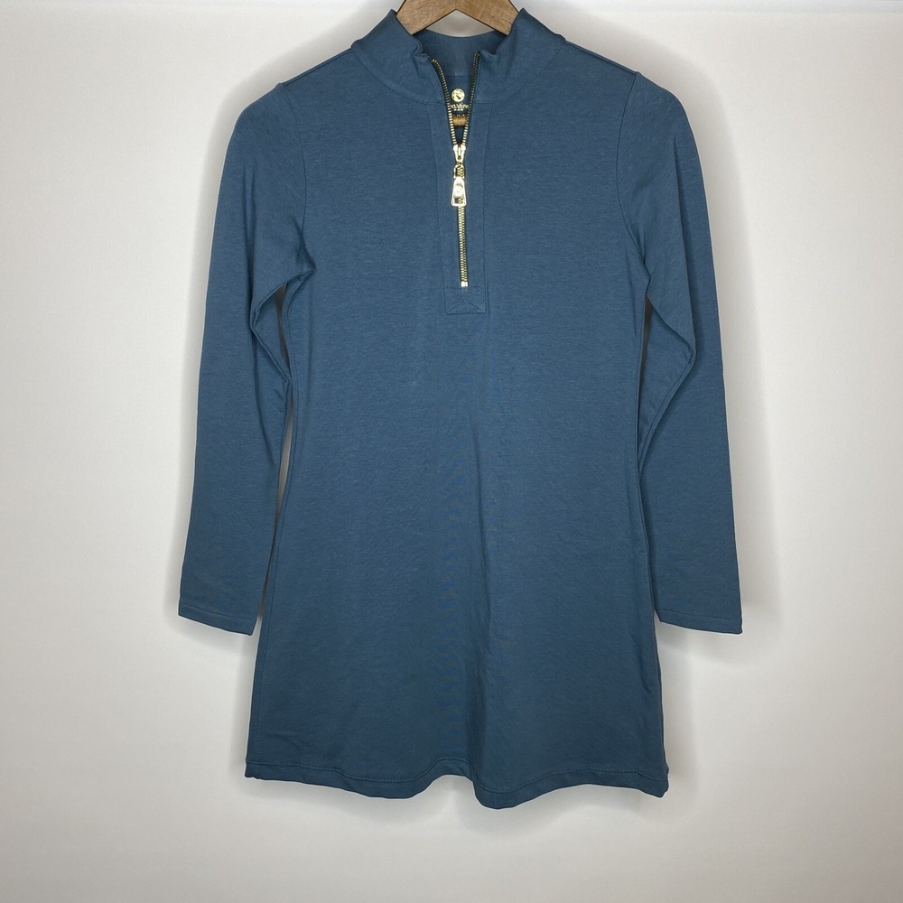 SPARTINA 449 Nora Dress Size XS 1/2 Zip Long Sleeve Blue Cotton Pullover